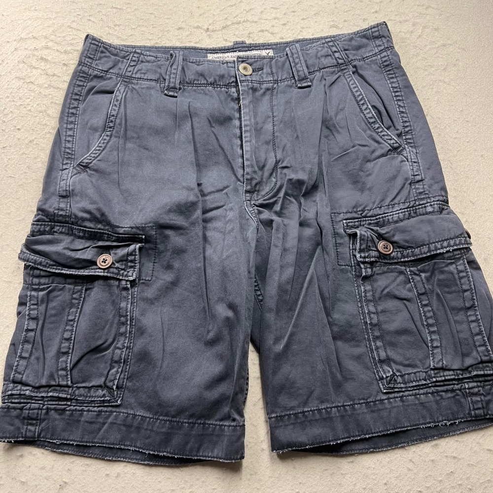 VTG American Eagle Mens Cargo Shorts 33 Navy Blue Classic Length Cotton Utility